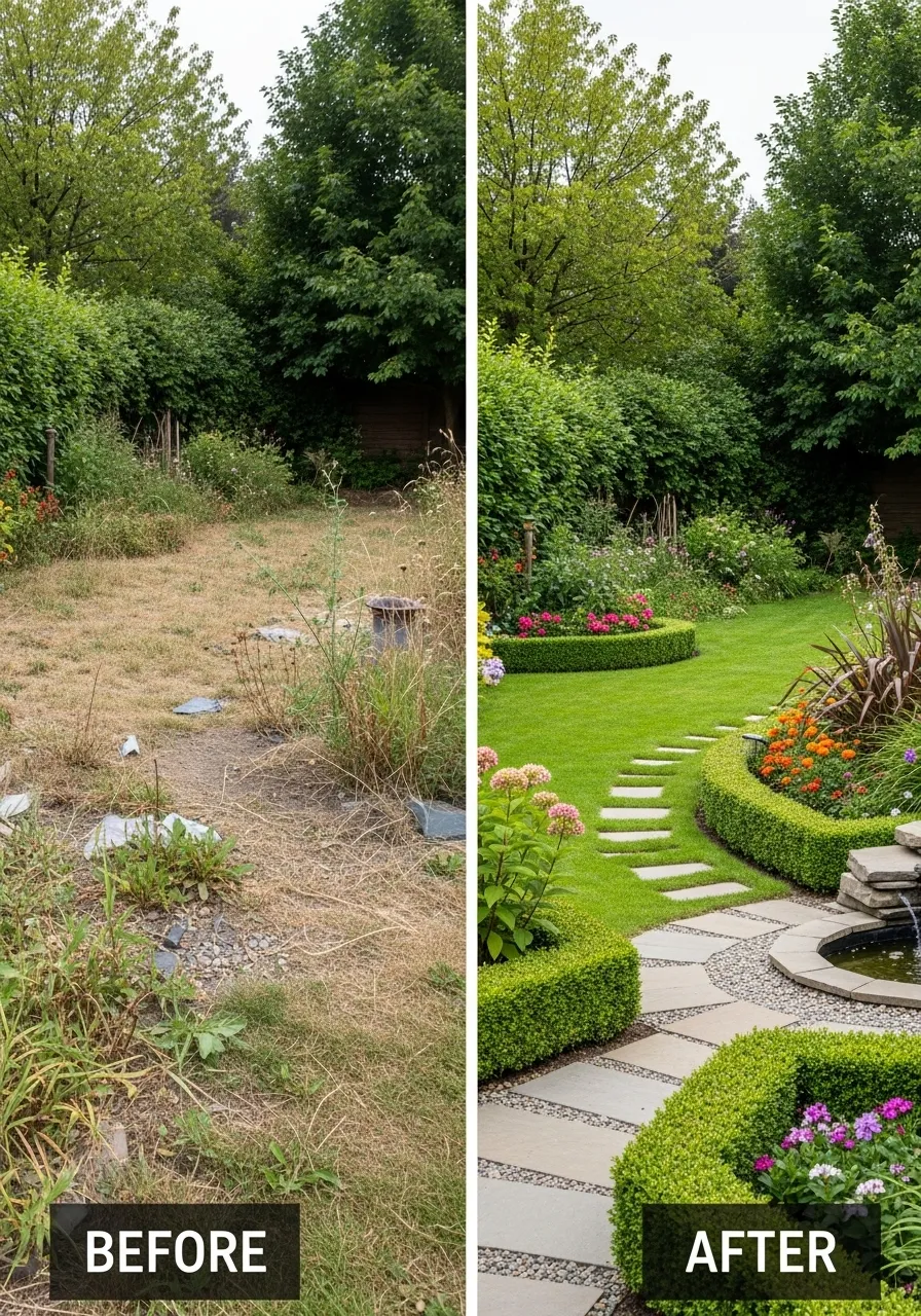 Social media ad creative showing a manicured lawn before and after a treatment
