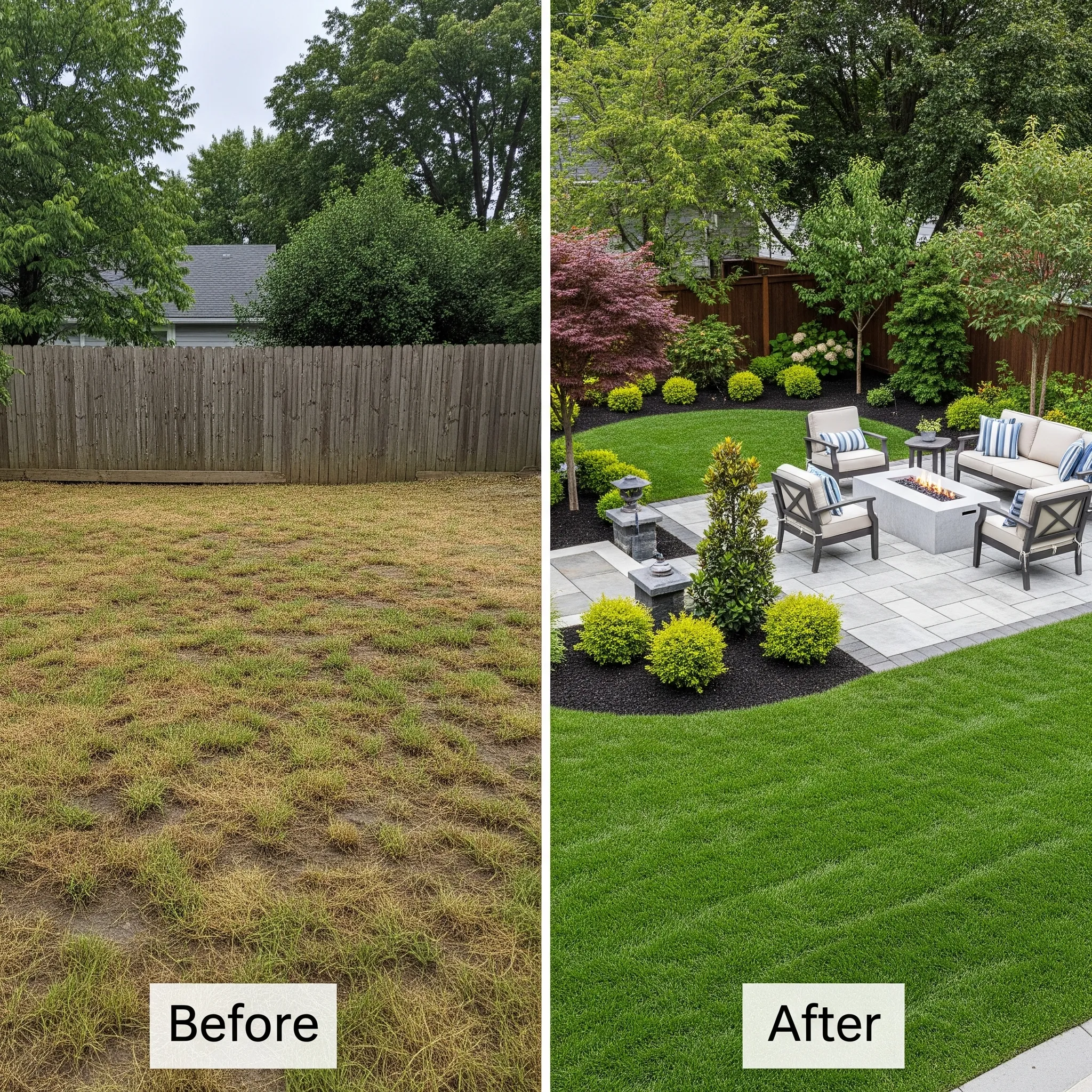 Creative social media content for a landscaping brand with a clean, modern aesthetic